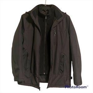 Mens Marc New York Car Coat with Detachable Hood Fleece Bib Insert BLACK size M